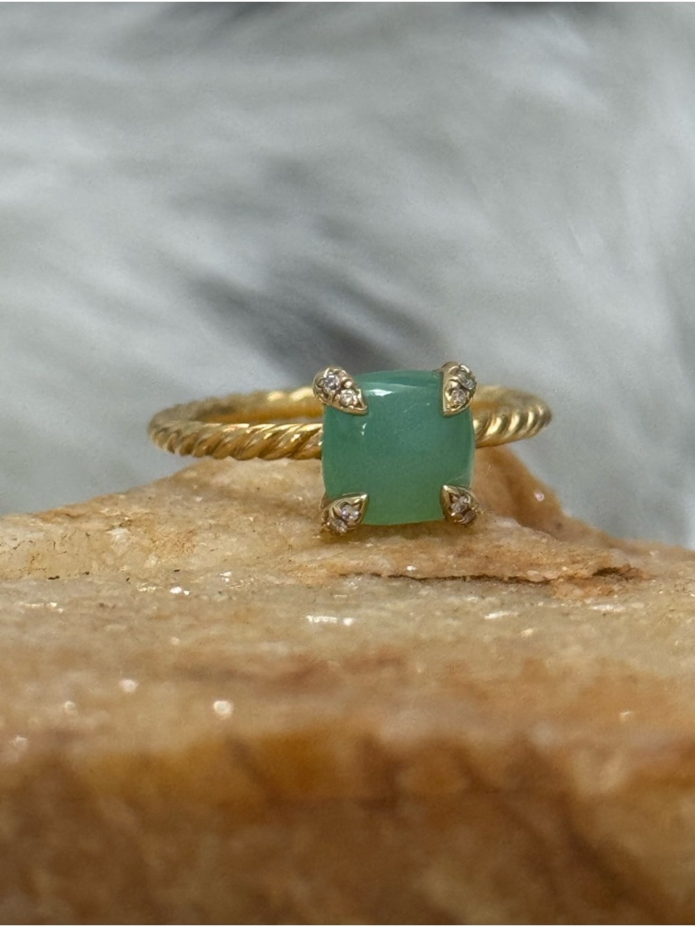 David Yurman 18K Gold Chrysoprase Diamond Chatelaine Ring - Picture 2 of 11